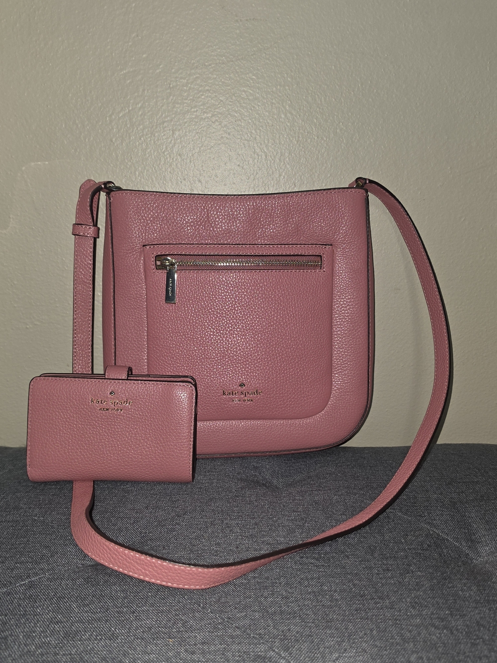kate spade Rose Pink Pebbled Leather Crossbody with Matching Wallet